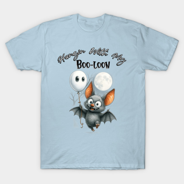 Cute Halloween Bat with Boo Balloon – Spooky Fun Design T-Shirt by Kathy Hawke