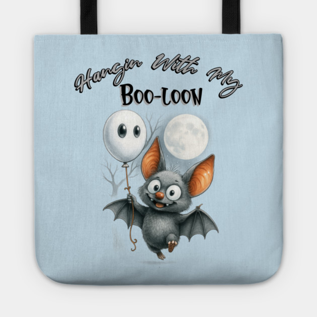 Cute Halloween Bat with Boo Balloon – Spooky Fun Design Tote by Kathy Hawke