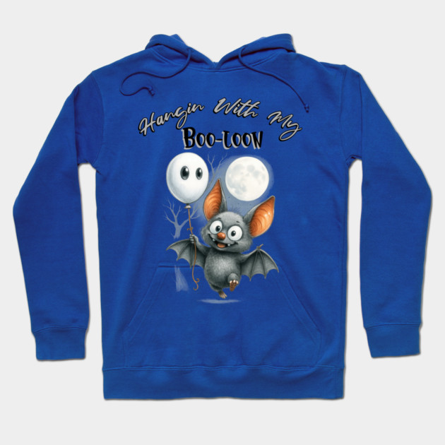Cute Halloween Bat with Boo Balloon – Spooky Fun Design Hoodie by Kathy Hawke