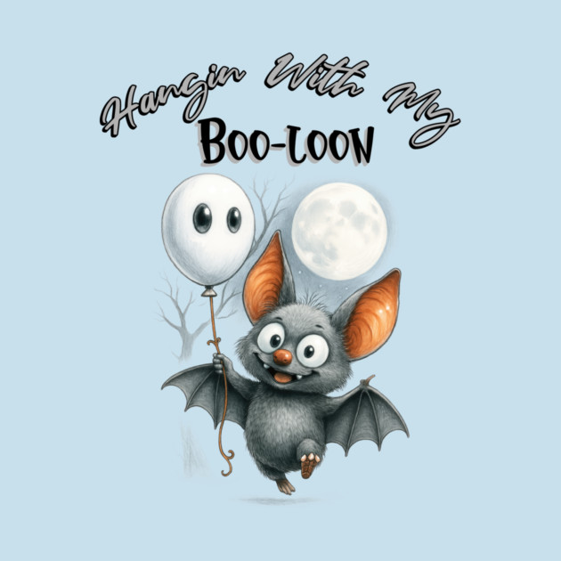 Cute Halloween Bat with Boo Balloon – Spooky Fun Design by Kathy Hawke