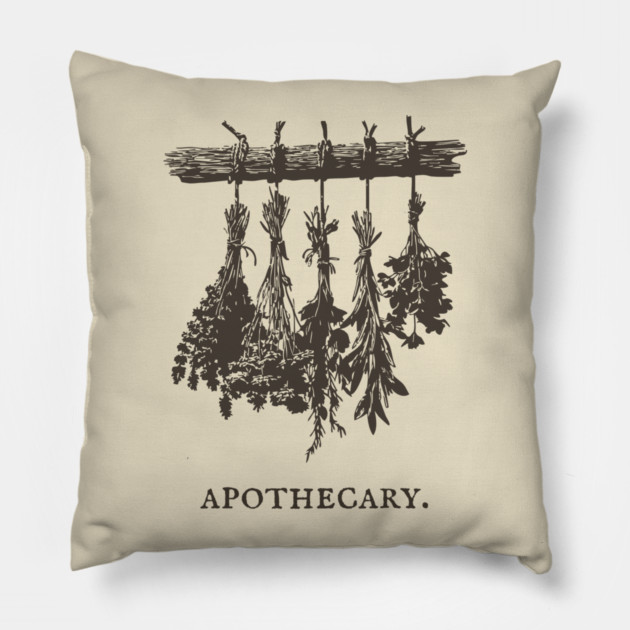 Vintage Hanging Herbs Apothecary Illustration Pillow by TuncGK