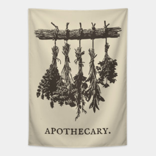 Vintage Hanging Herbs Apothecary Illustration Tapestry