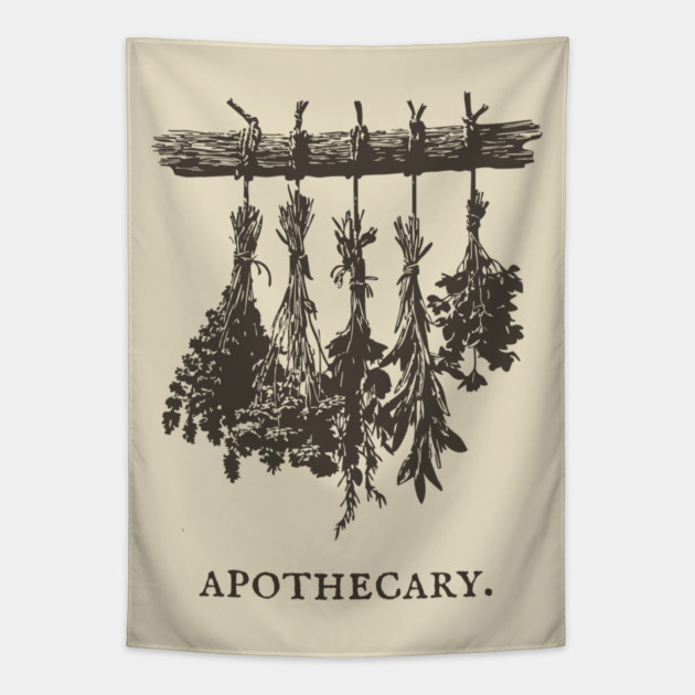 Vintage Hanging Herbs Apothecary Illustration Tapestry by TuncGK