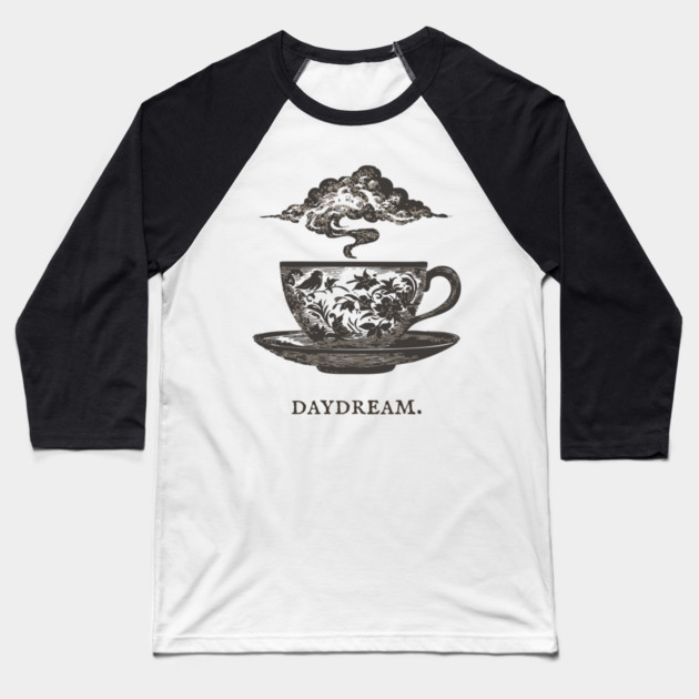 Surreal Teacup with Cloud Vintage Illustration Baseball T-Shirt by TuncGK