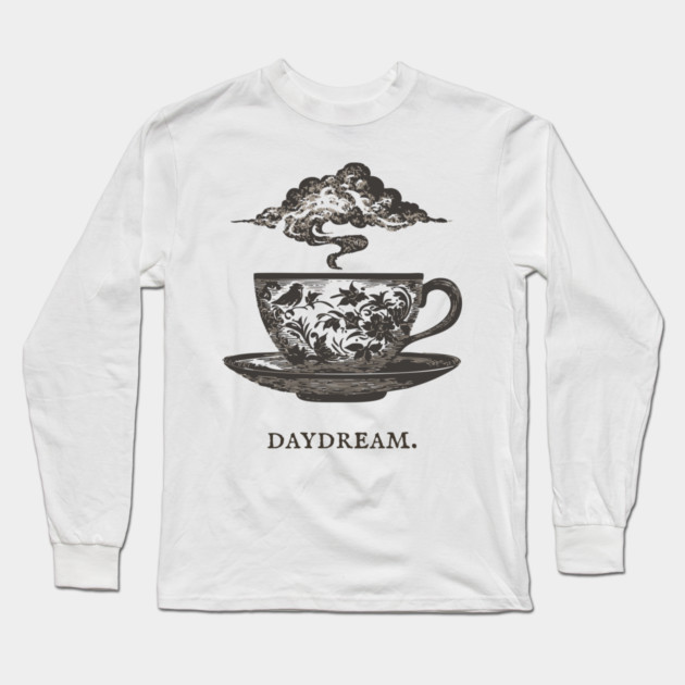 Surreal Teacup with Cloud Vintage Illustration Long Sleeve T-Shirt by TuncGK