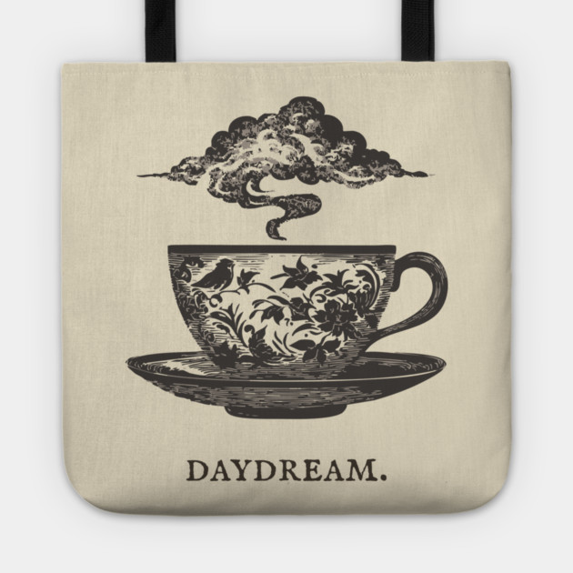 Surreal Teacup with Cloud Vintage Illustration Tote by TuncGK