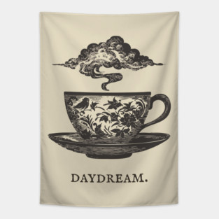 Surreal Teacup with Cloud Vintage Illustration Tapestry