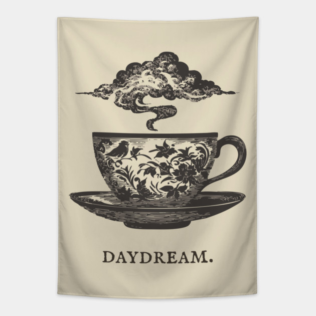 Surreal Teacup with Cloud Vintage Illustration Tapestry by TuncGK