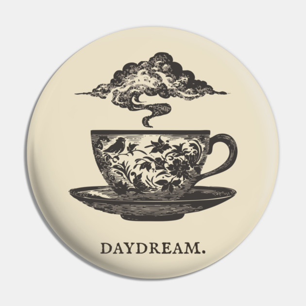 Surreal Teacup with Cloud Vintage Illustration Pin by TuncGK