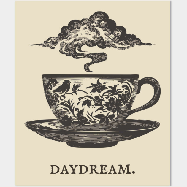 Surreal Teacup with Cloud Vintage Illustration Wall Art by TuncGK