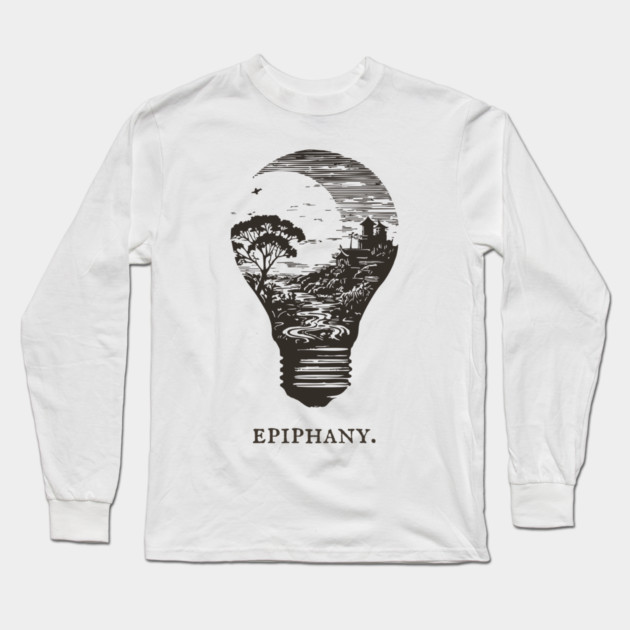 World in a Lightbulb Creative Epiphany Illustration Long Sleeve T-Shirt by TuncGK