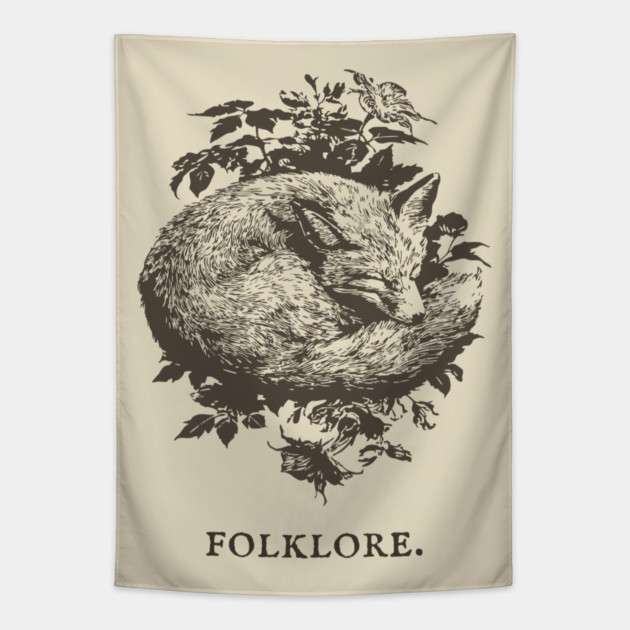 Sleeping Fox in a Thicket Fairytale Illustration Tapestry by TuncGK