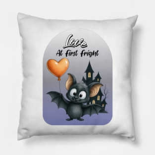 Love at First Fright Bat – Cute Halloween Balloon Design Pillow