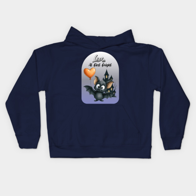 Love at First Fright Bat – Cute Halloween Balloon Design Kids Hoodie by Kathy Hawke
