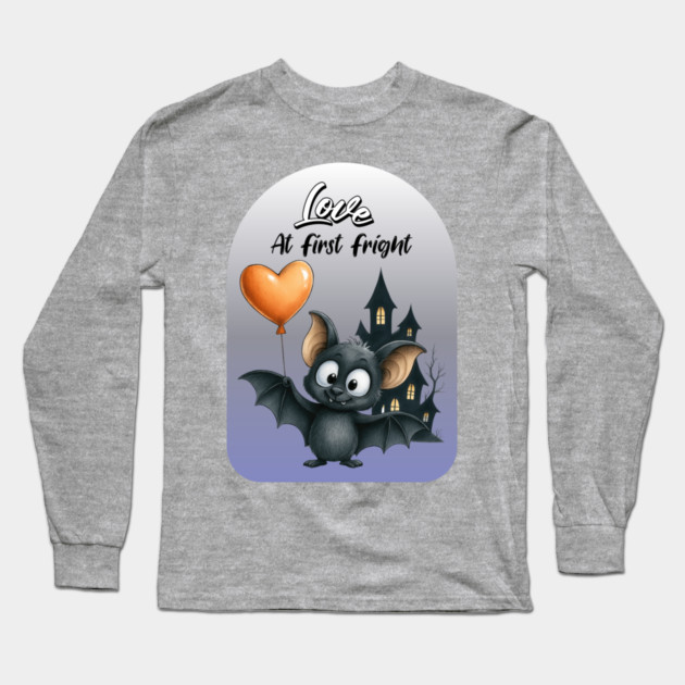 Love at First Fright Bat – Cute Halloween Balloon Design Long Sleeve T-Shirt by Kathy Hawke