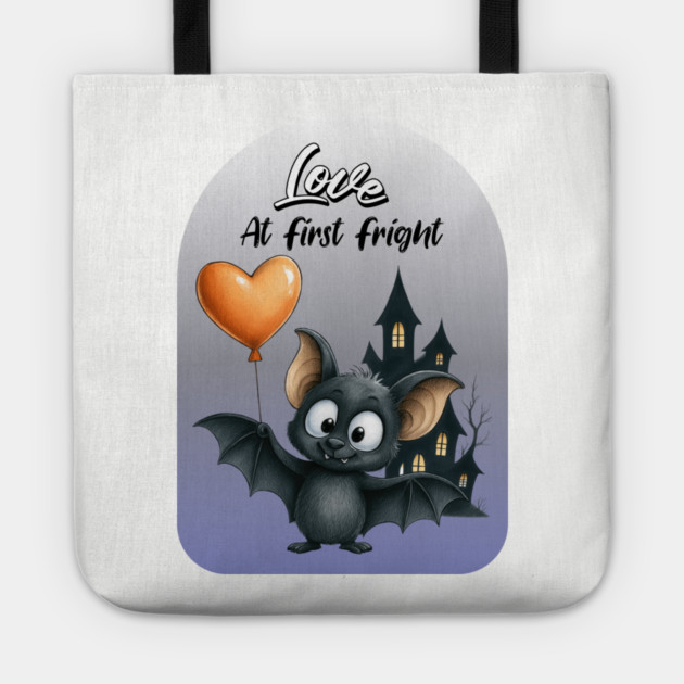 Love at First Fright Bat – Cute Halloween Balloon Design Tote by Kathy Hawke