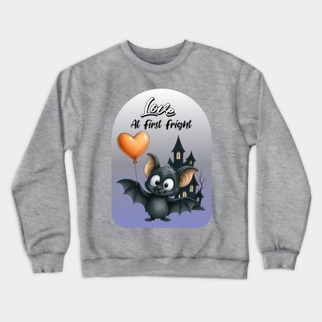 Love at First Fright Bat – Cute Halloween Balloon Design Crewneck Sweatshirt by Kathy Hawke