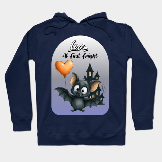 Love at First Fright Bat – Cute Halloween Balloon Design Hoodie by Kathy Hawke