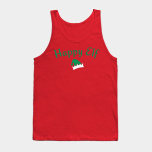 Happy Elf — Retro Christmas Text with Elf Hat Tank Top