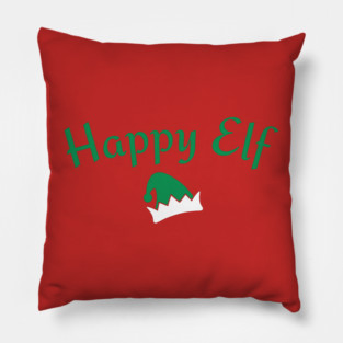 Happy Elf — Retro Christmas Text with Elf Hat Pillow