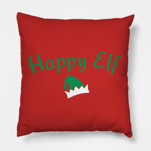 Happy Elf — Retro Christmas Text with Elf Hat Pillow by DonWillisJrArt