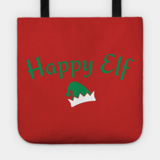Happy Elf — Retro Christmas Text with Elf Hat Tote
