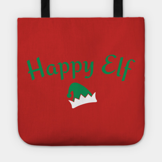 Happy Elf — Retro Christmas Text with Elf Hat Tote by DonWillisJrArt