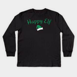 Happy Elf — Retro Christmas Text with Elf Hat Kids Long Sleeve T-Shirt