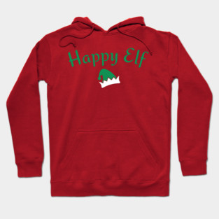 Happy Elf — Retro Christmas Text with Elf Hat Hoodie