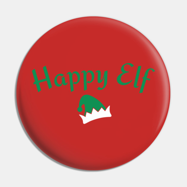 Happy Elf — Retro Christmas Text with Elf Hat Pin by DonWillisJrArt