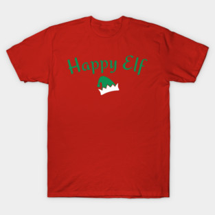 Happy Elf — Retro Christmas Text with Elf Hat T-Shirt