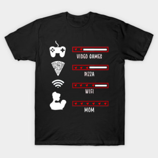 Video Games Pizza Wifi Mom Heart Kid Valentines Day T-Shirt