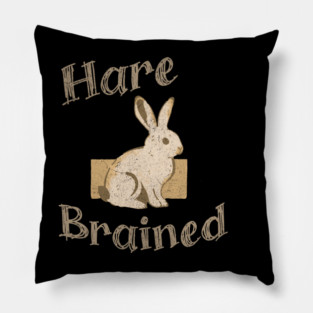 Hare Brained — Funny Bunny Pun, Vintage Rabbit Illustration Pillow