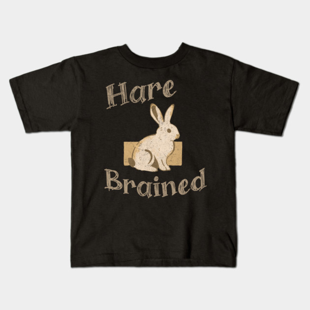 Hare Brained — Funny Bunny Pun, Vintage Rabbit Illustration Kids T-Shirt by DonWillisJrArt