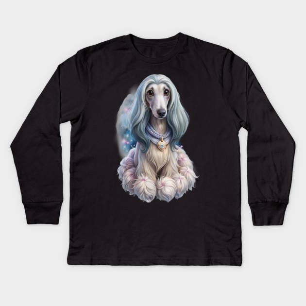 Afghan Hound Puppy in Cosmic Glow – Fantasy Dog Art Kids Long Sleeve T-Shirt by IamActiveDog