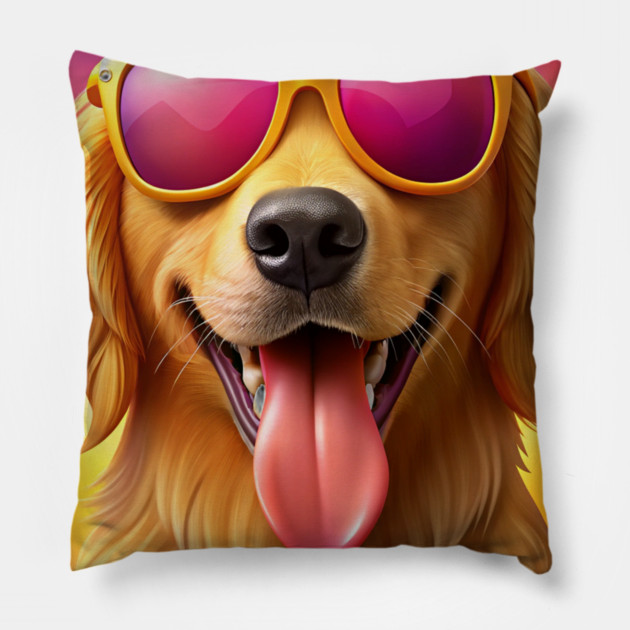 Cool Golden Retriever with Sunglasses | Fun Summer Dog Illustration Pillow by IamActiveDog