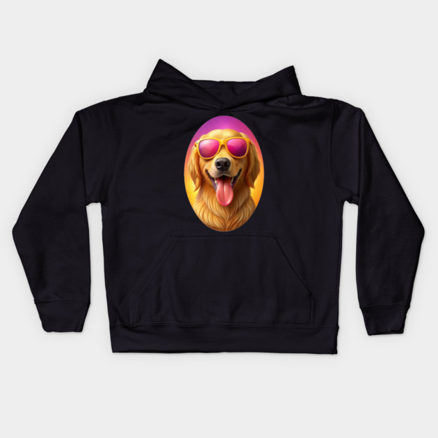 Cool Golden Retriever with Sunglasses | Fun Summer Dog Illustration Kids Hoodie by IamActiveDog