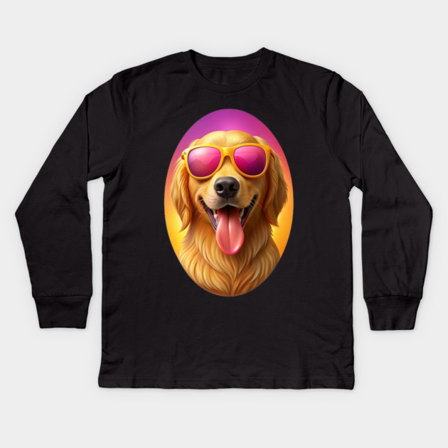 Cool Golden Retriever with Sunglasses | Fun Summer Dog Illustration Kids Long Sleeve T-Shirt by IamActiveDog