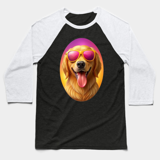 Cool Golden Retriever with Sunglasses | Fun Summer Dog Illustration Baseball T-Shirt by IamActiveDog