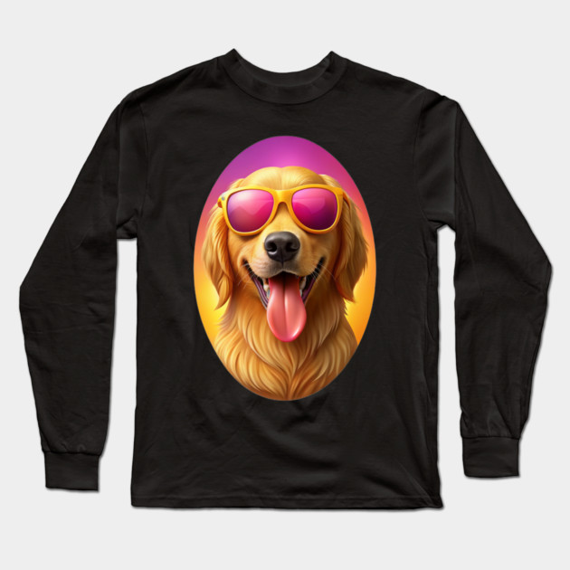 Cool Golden Retriever with Sunglasses | Fun Summer Dog Illustration Long Sleeve T-Shirt by IamActiveDog