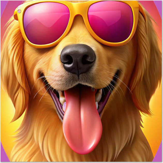 Cool Golden Retriever with Sunglasses | Fun Summer Dog Illustration Wall Art by IamActiveDog