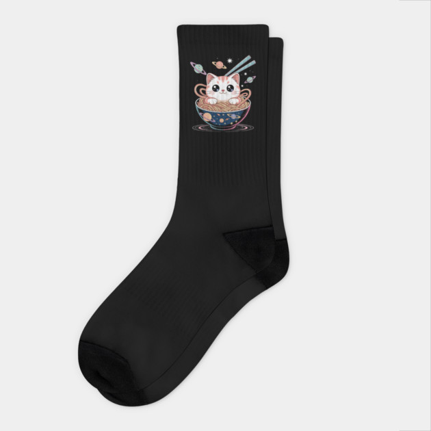 Chubby Kitty Space Ramen Socks by Designed By Marty