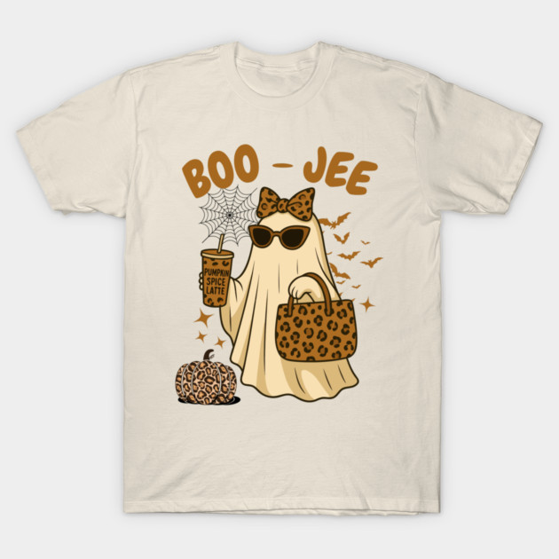 Coquette Leopard Print Boo Jee Ghost Halloween T-Shirt by The WYLD Tribe