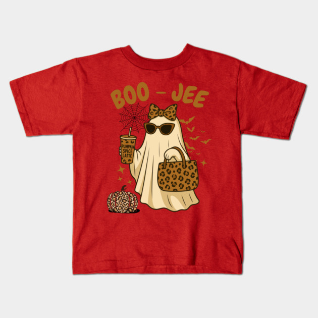 Coquette Leopard Print Boo Jee Ghost Halloween Kids T-Shirt by The WYLD Tribe