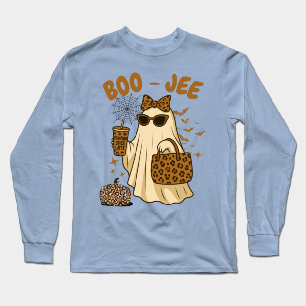 Coquette Leopard Print Boo Jee Ghost Halloween Long Sleeve T-Shirt by The WYLD Tribe