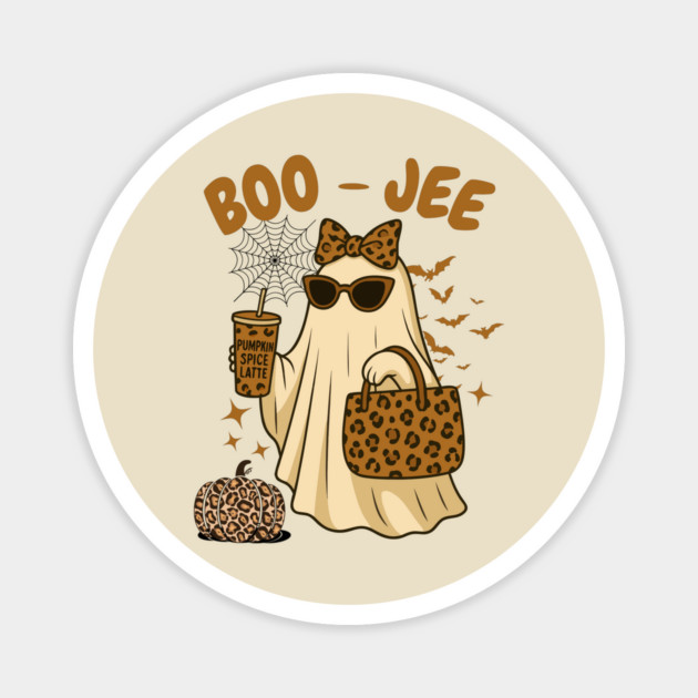 Coquette Leopard Print Boo Jee Ghost Halloween Magnet by The WYLD Tribe