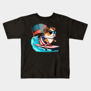 Guinea Pig Surfer Surfing American Flag Kids T-Shirt