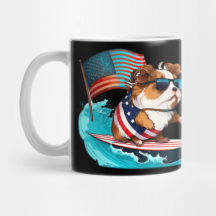 Guinea Pig Surfer Surfing American Flag Mug