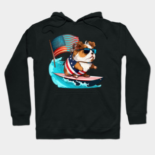 Guinea Pig Surfer Surfing American Flag Hoodie