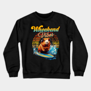 Wheekend Vibes Pun Surfing Guinea Pig Crewneck Sweatshirt